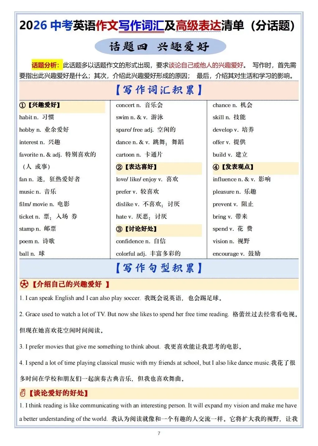 2026春新中考《英语》作文写作及高级表达清单,共14个话题,电子版可打印! 第8张