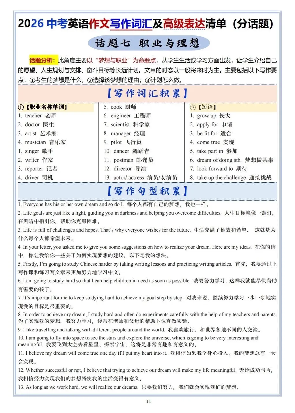 2026春新中考《英语》作文写作及高级表达清单,共14个话题,电子版可打印! 第12张