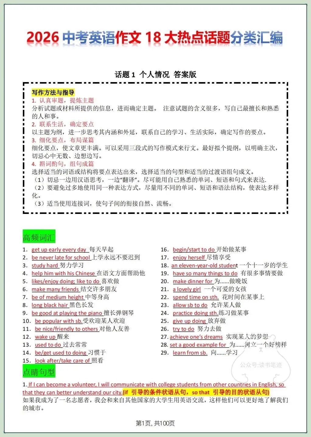 2026春新中考《英语》作文写作及高级表达清单,共14个话题,电子版可打印! 第15张