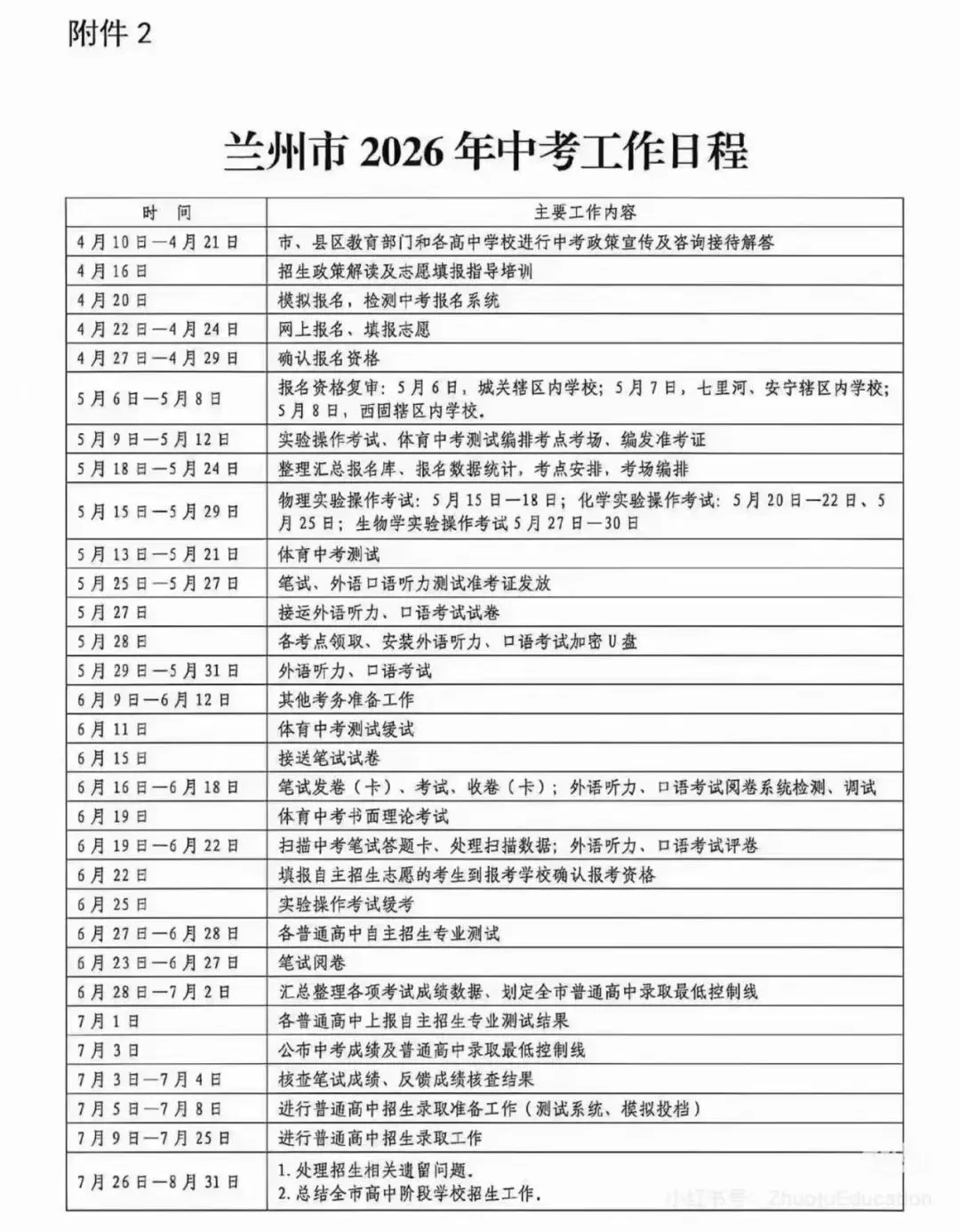兰州市2026年中考工作日程 第2张