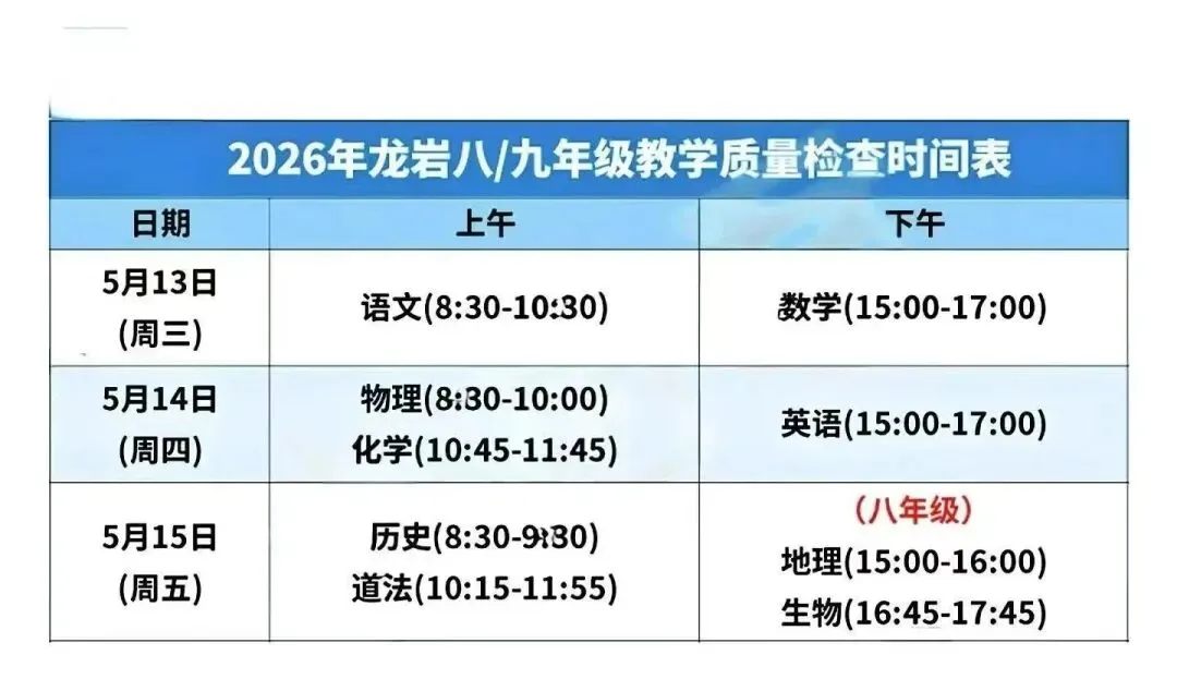 官宣!福建 4 地中考二检时间定了!2026 九地市中招全时间轴汇总,家长速码! 第9张 官宣!福建 4 地中考二检时间定了!2026 九地市中招全时间轴汇总,家长速码! 第9张