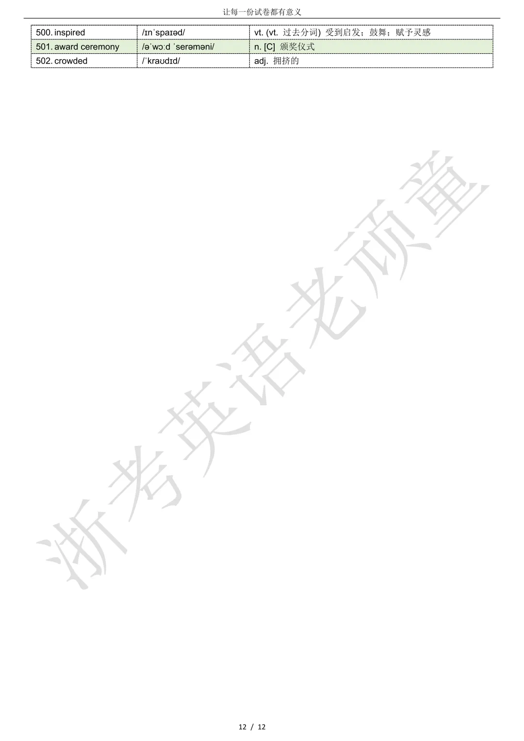 【试卷二次开发】词汇整理(502词!!!)2026年4月宁波二模词汇分类总结 第12张