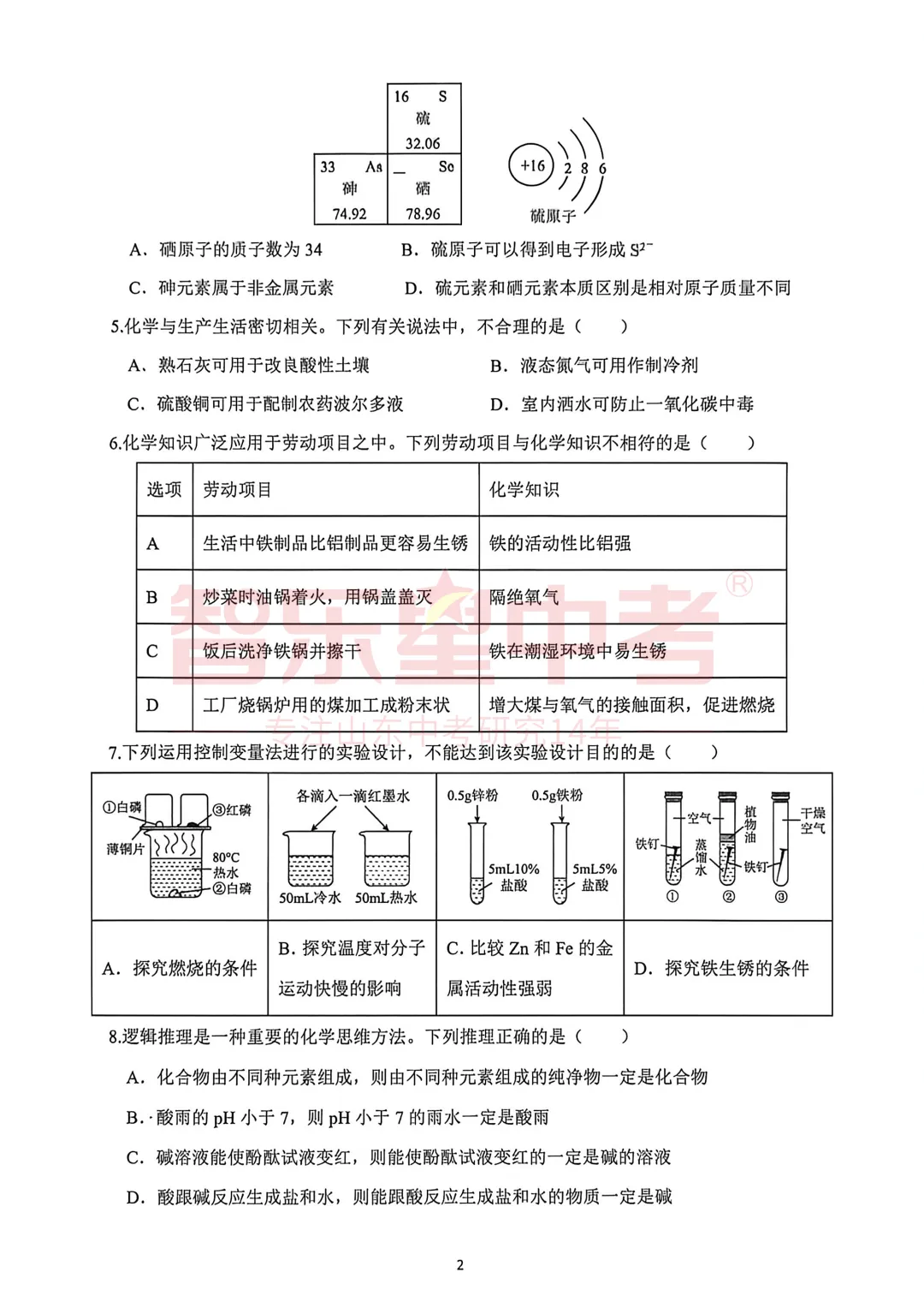 2026年济南市章丘区初中学业水平考试模拟试题一(化学) 第4张