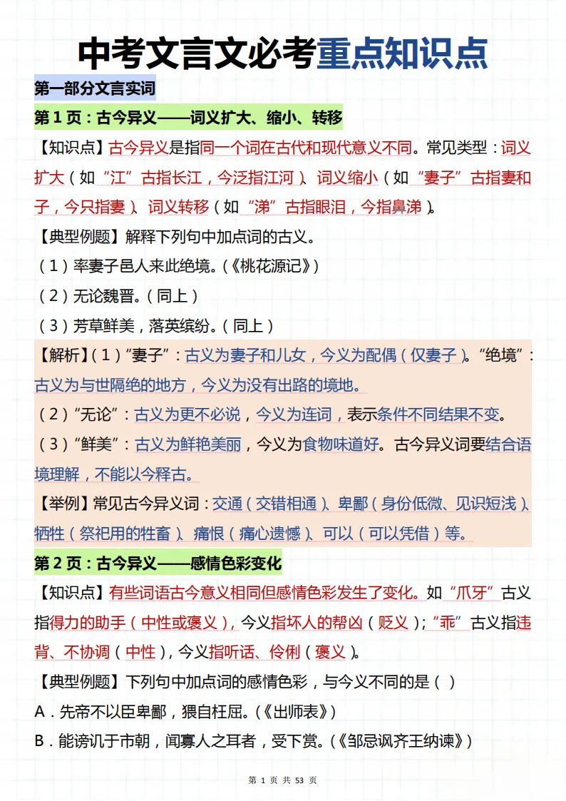 中考文言文知识点总结!看完你就厉害了! 第1张