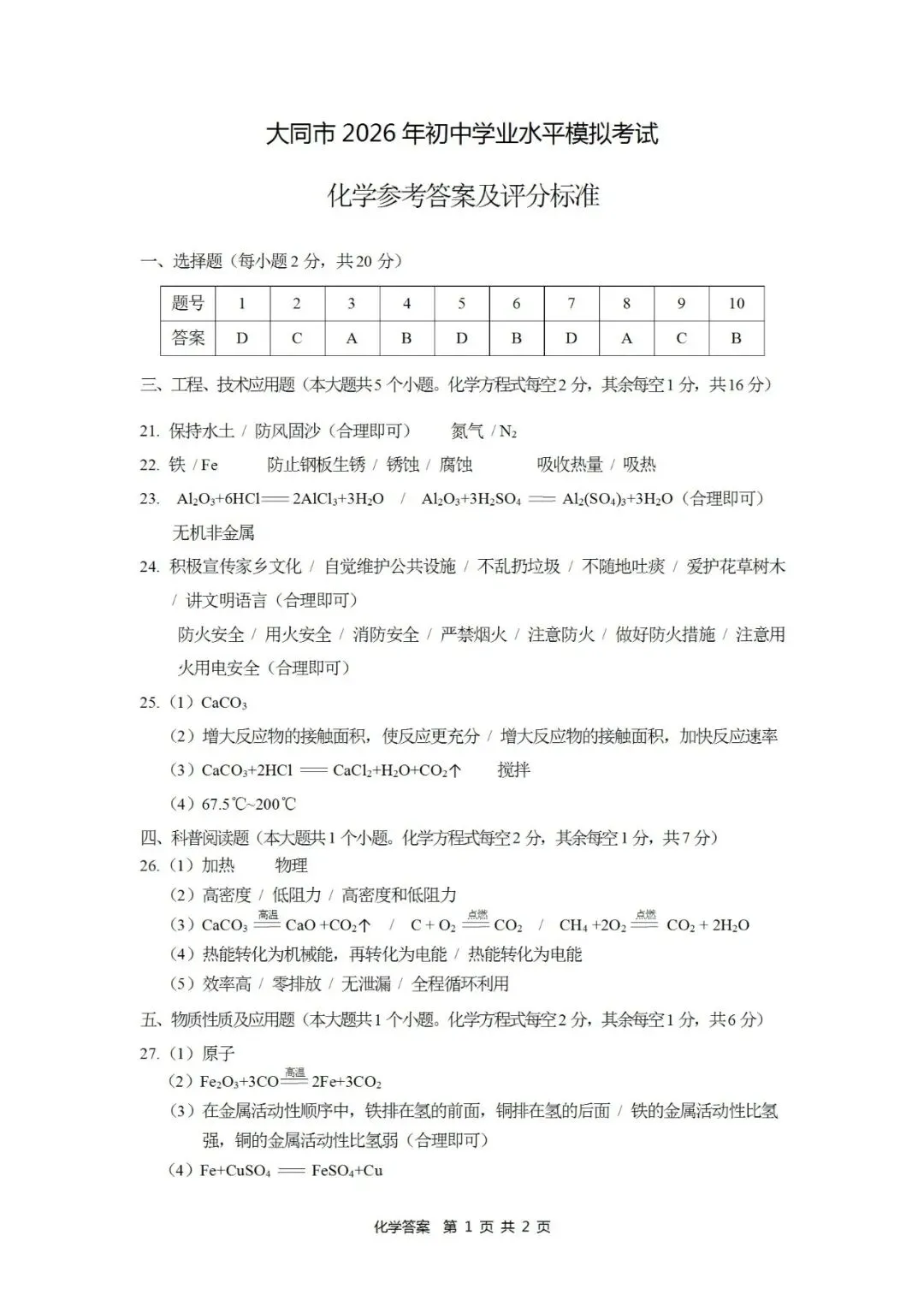 理综•大同市2026年初中学业水平模拟考试 第20张