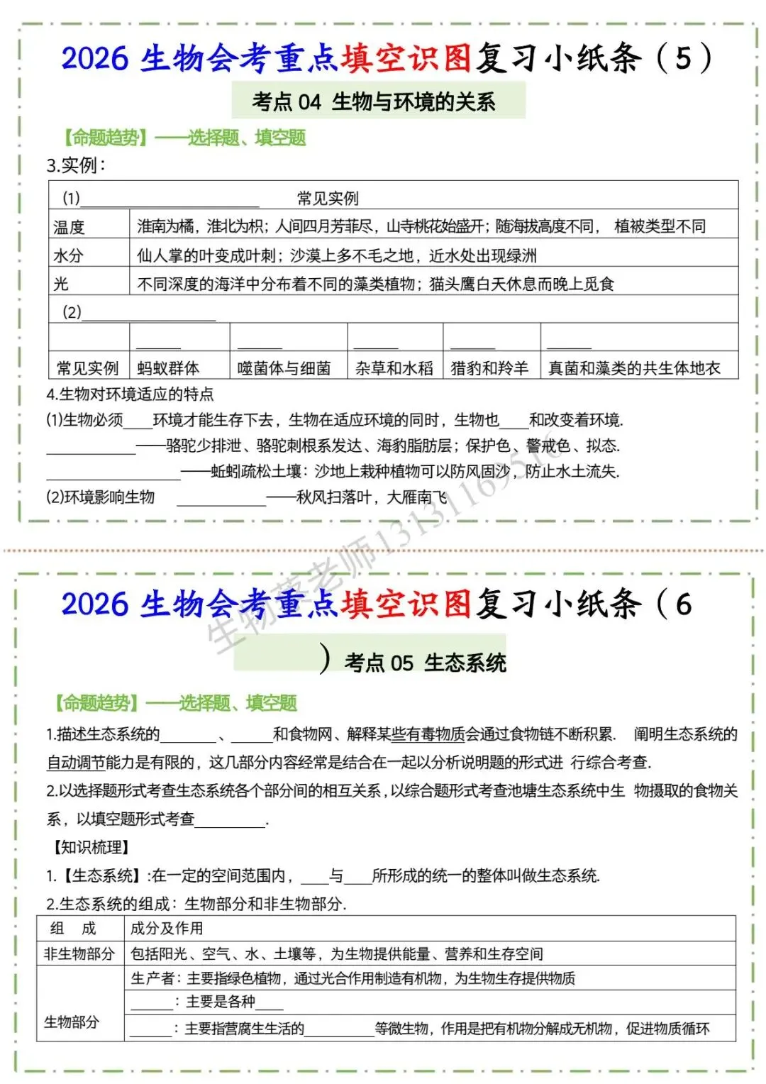 2026年生物中考重点知识填空版 可打 第4张