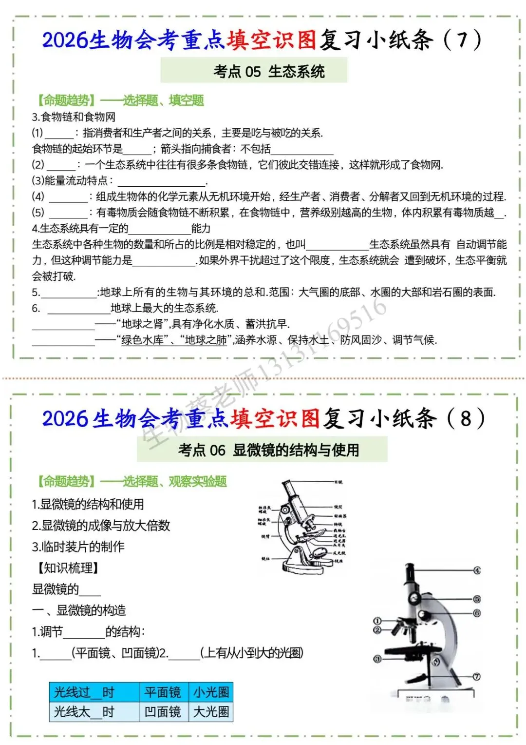 2026年生物中考重点知识填空版 可打 第5张