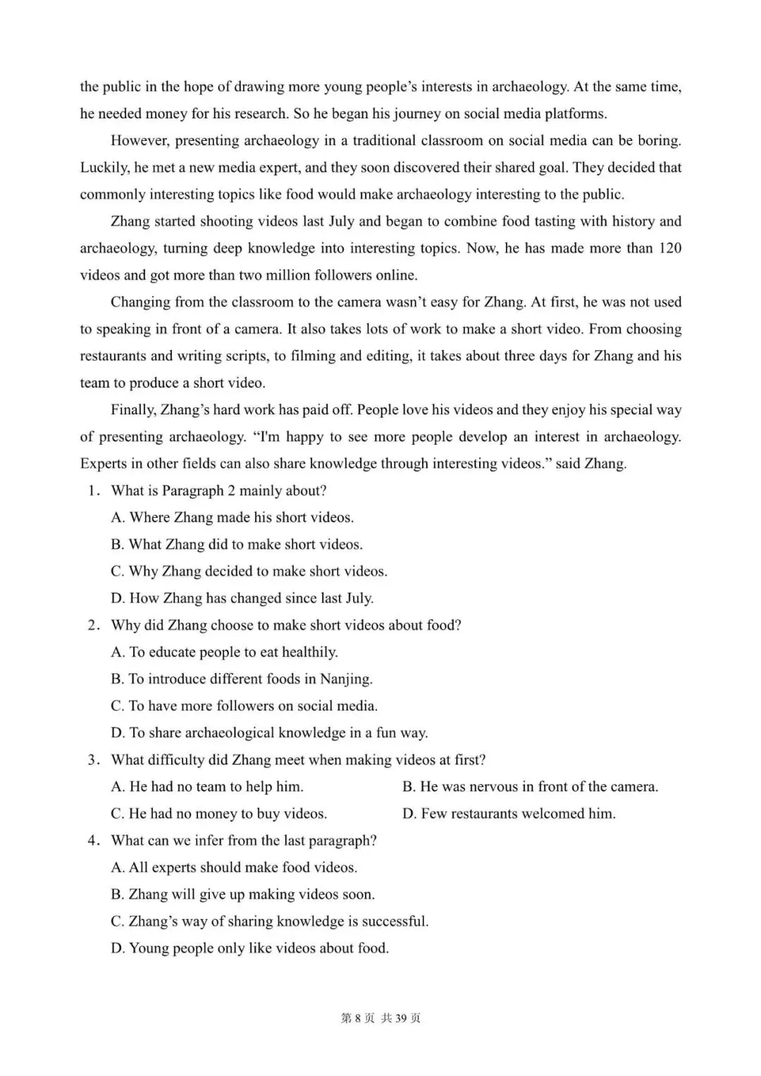 中考英语总复习:阅读理解300篇(222~240)(含答案解析,文末领取word完整版) 第8张 中考英语总复习:阅读理解300篇(222~240)(含答案解析,文末领取word完整版) 第8张