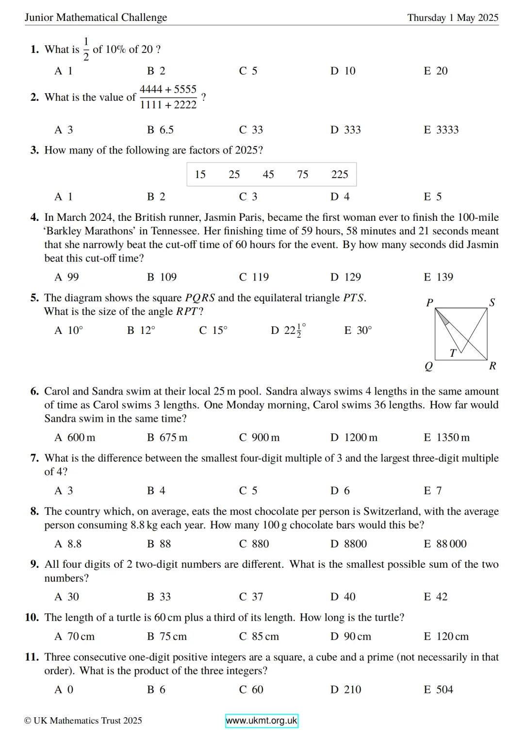 JMC英国数学竞赛真题(2007~2025年)分享 第2张