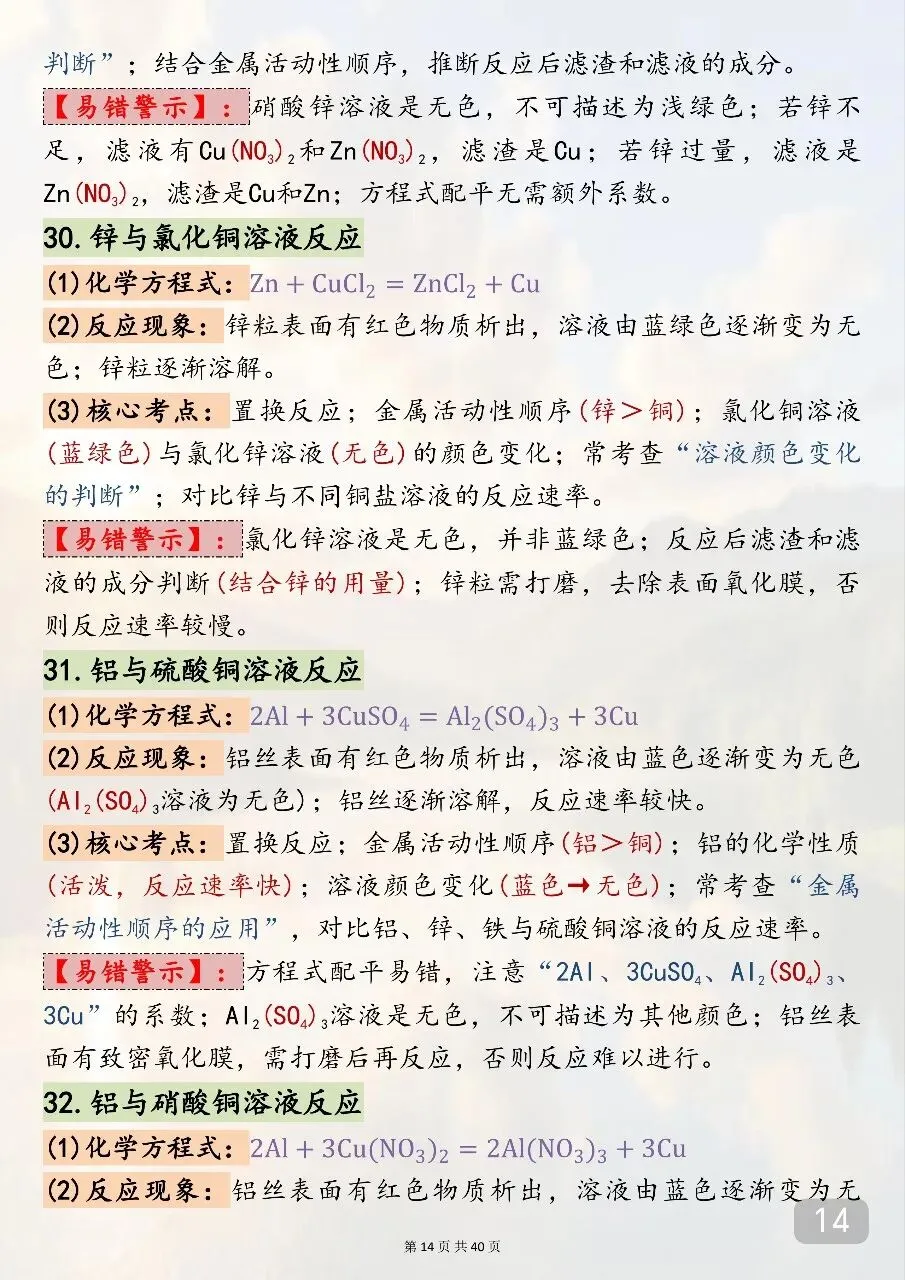 中考考了20次以上的90个化学方程式,必须背下来 第14张