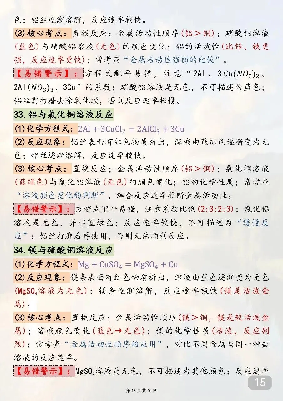 中考考了20次以上的90个化学方程式,必须背下来 第15张