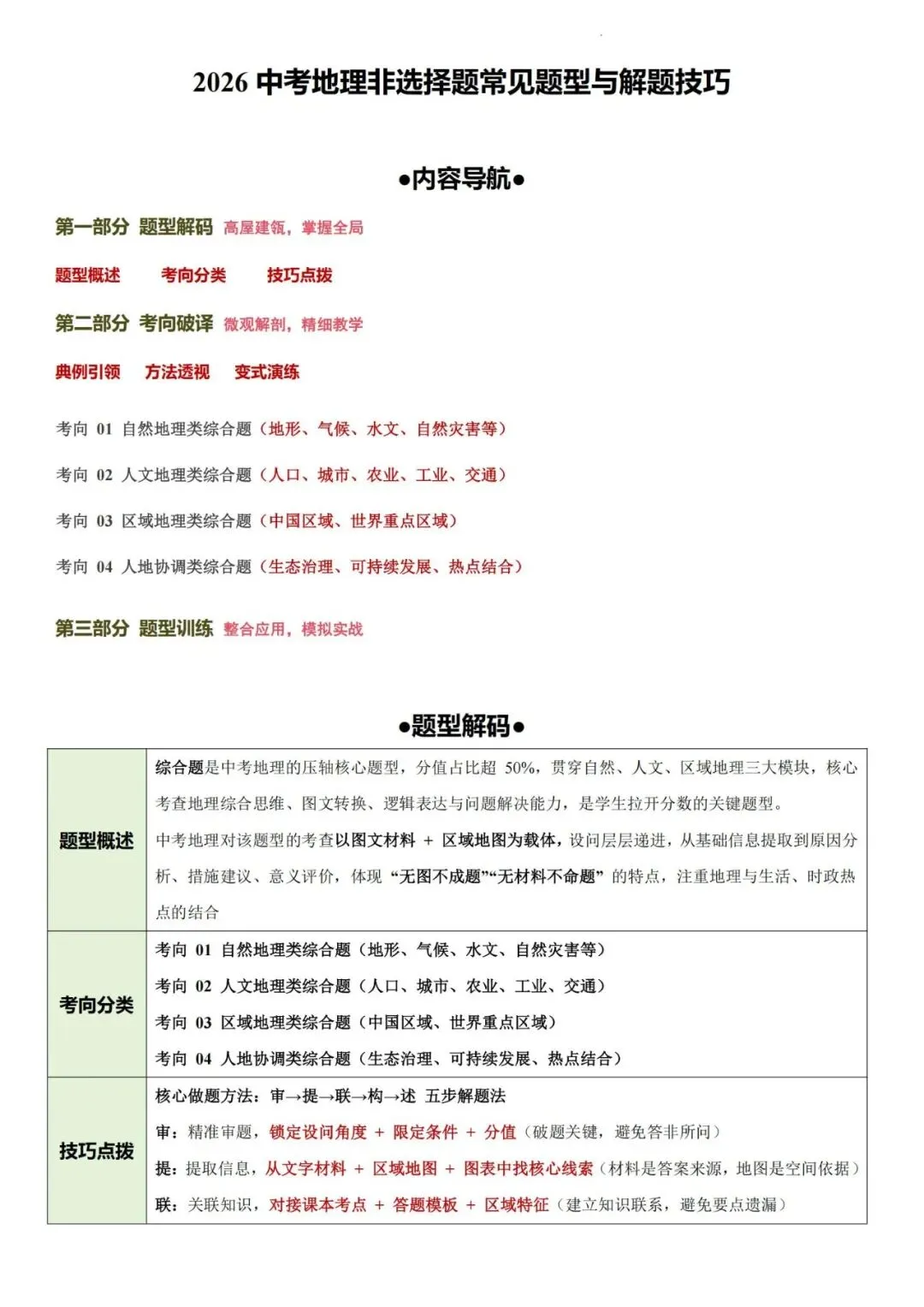 提分干货!2026中考地理【非选择题常见题型与解题技巧】,完整PDF电子版可下载~ 第3张