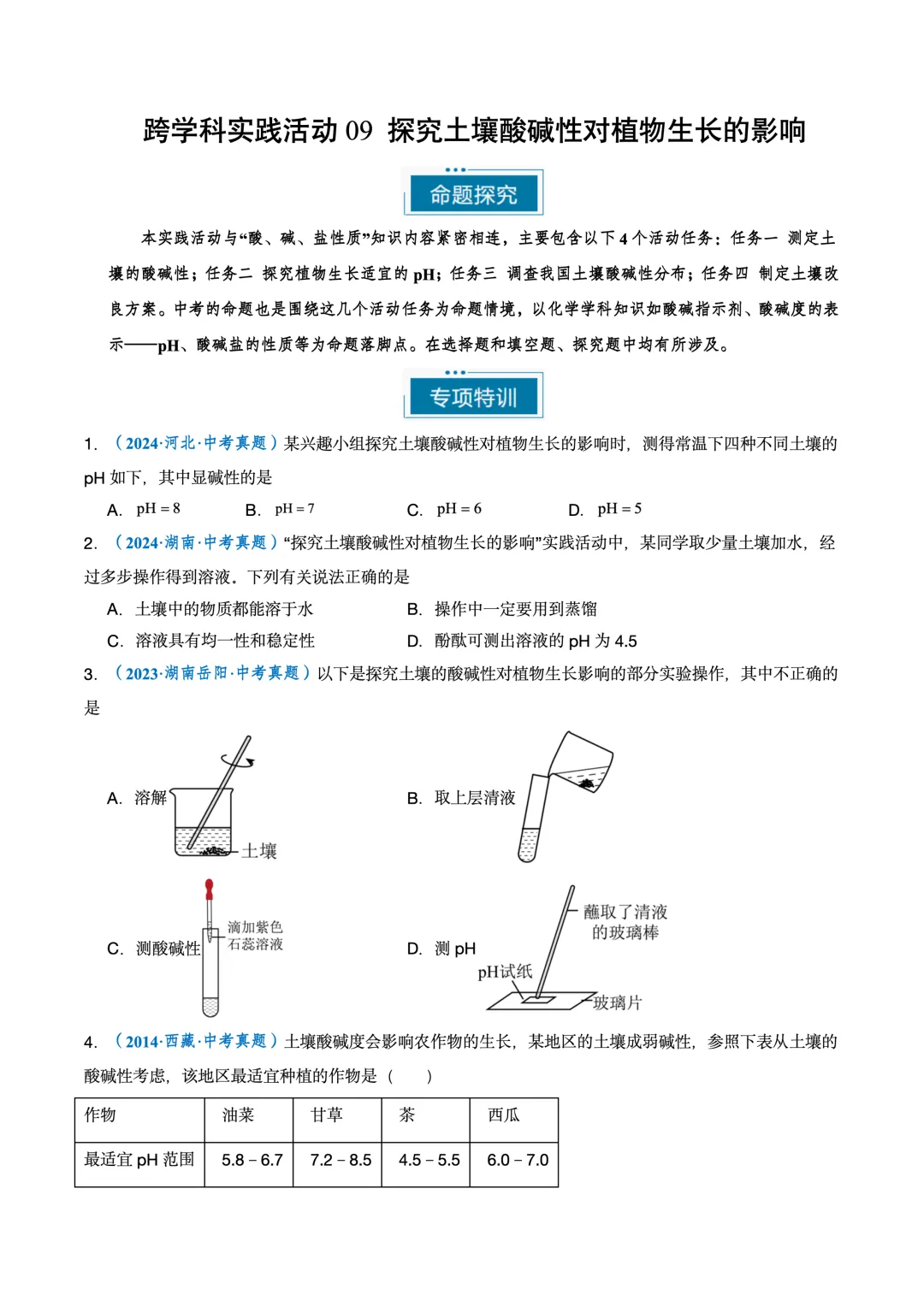 【跨学科实践】备战中考化学命题专项突破 第1张