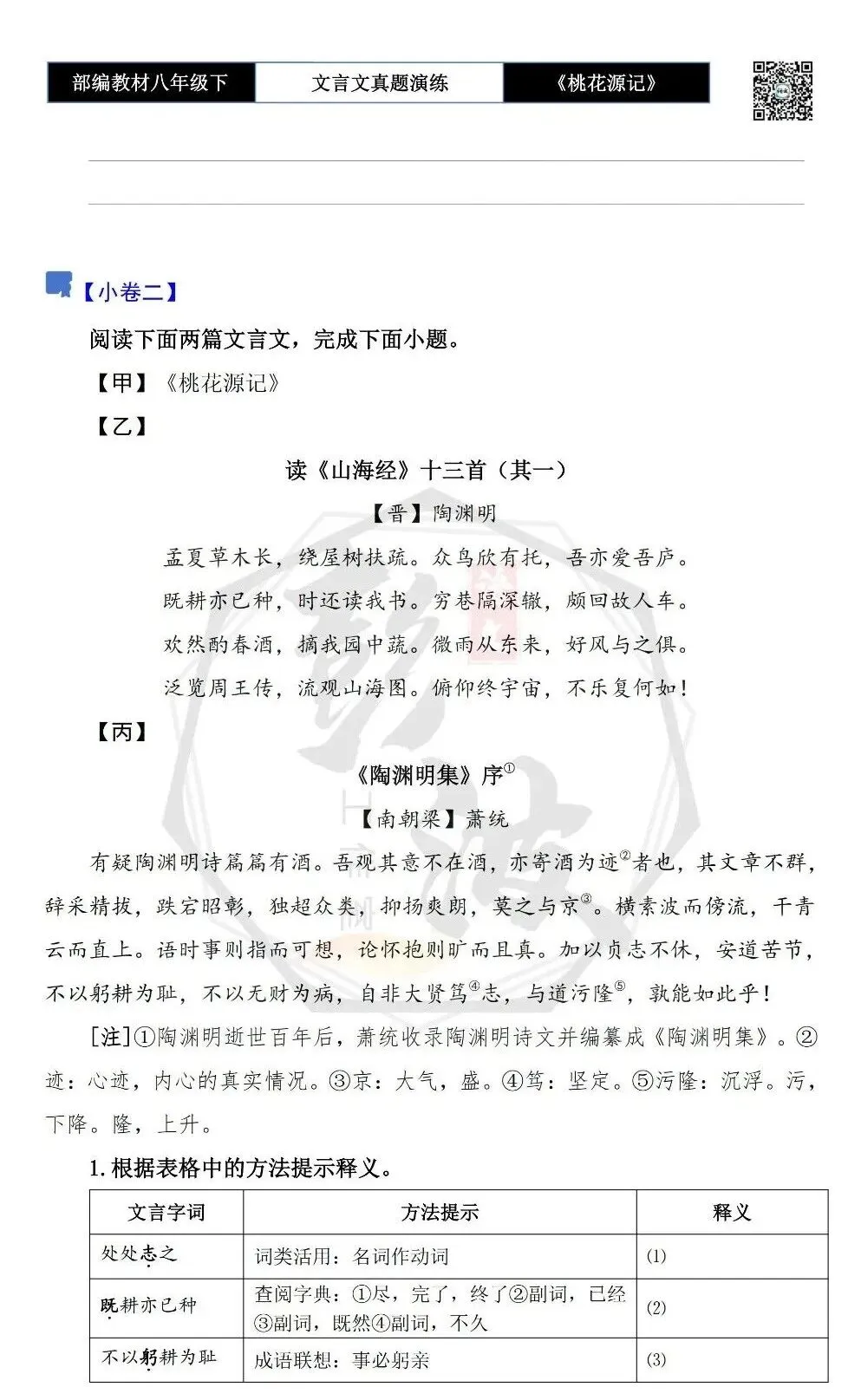 【古诗文真题演练复习】八年级下-01《桃花源记》思维导图+对比阅读(20套)(5元) 第9张