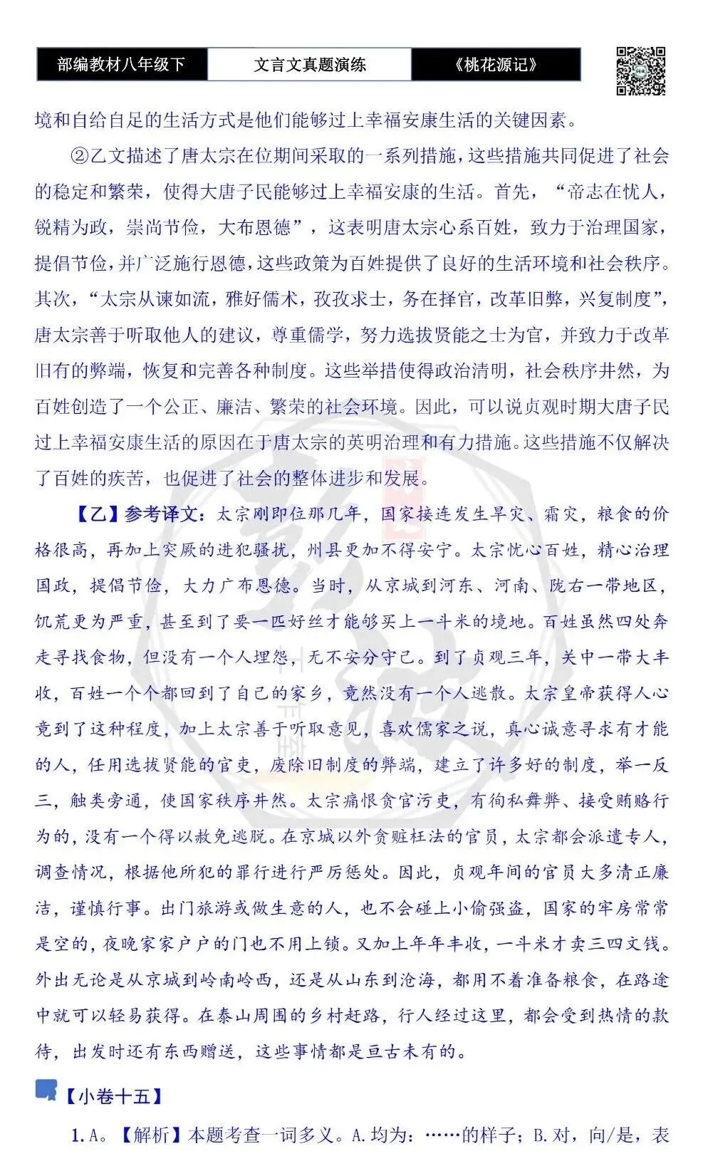 【古诗文真题演练复习】八年级下-01《桃花源记》思维导图+对比阅读(20套)(5元) 第64张