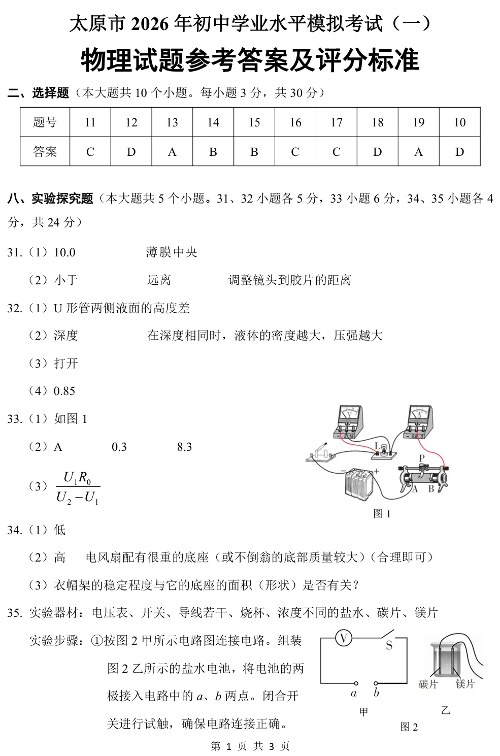 2026年山西中考太原市一模【理综】 第19张
