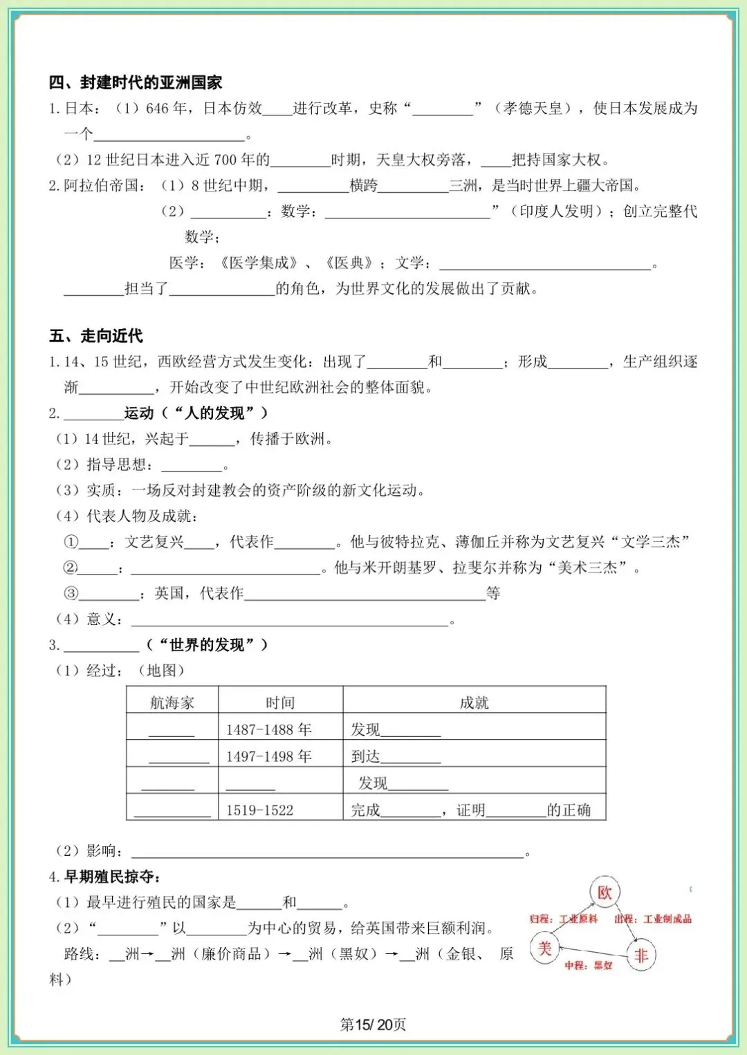 中考提分・ 2026中考初三历史总复习填空版(全 20 页)含背诵版(电子版可打印) 第14张