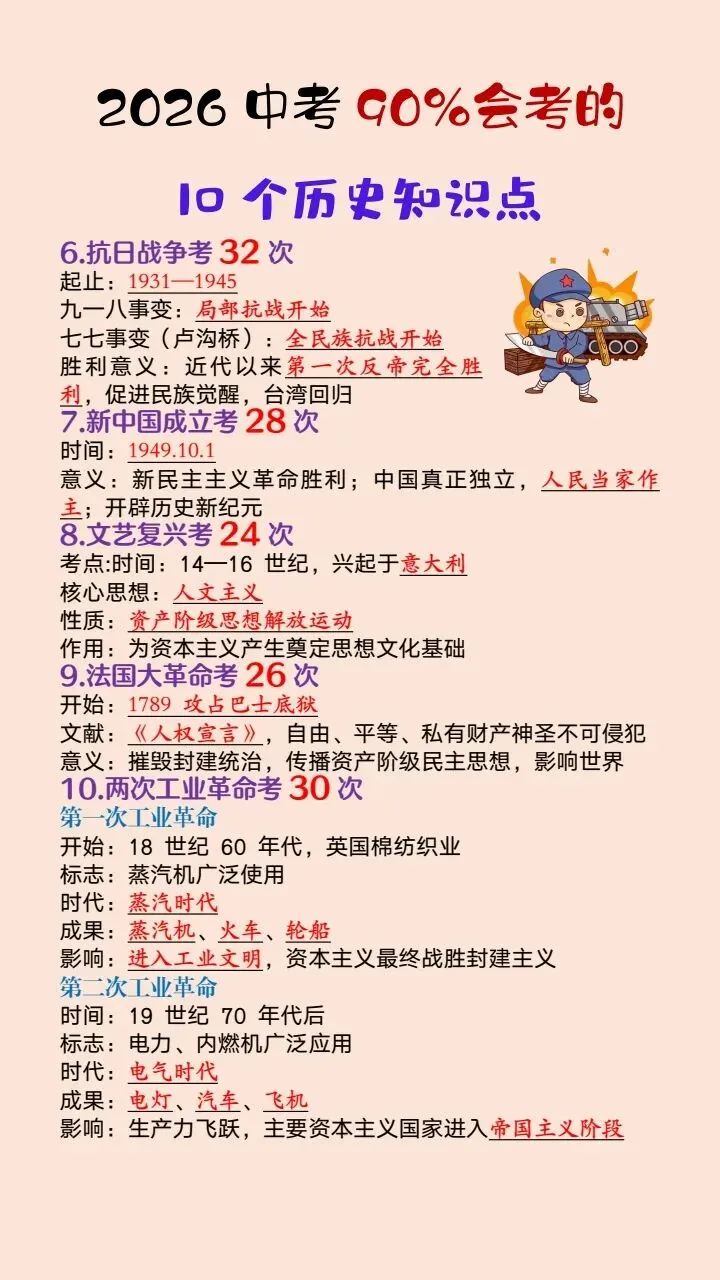 【中考历史】2026年中考历史90%会考的10个知识点+中考历史必考易错题56道+历史34个(原因、影响)类问答题,完整电子版可打印! 第20张