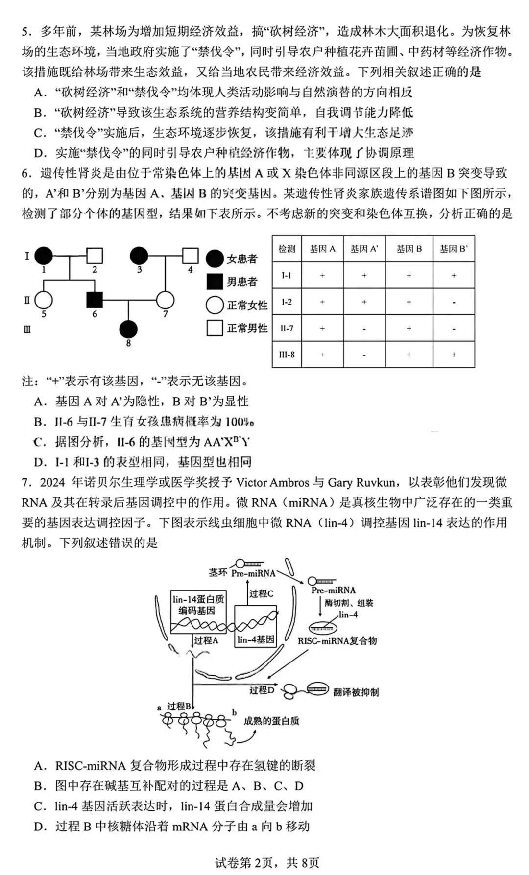 2026届成都七中高三二诊模拟考生物学试题和答案(附word下载) ⊙ 第8张