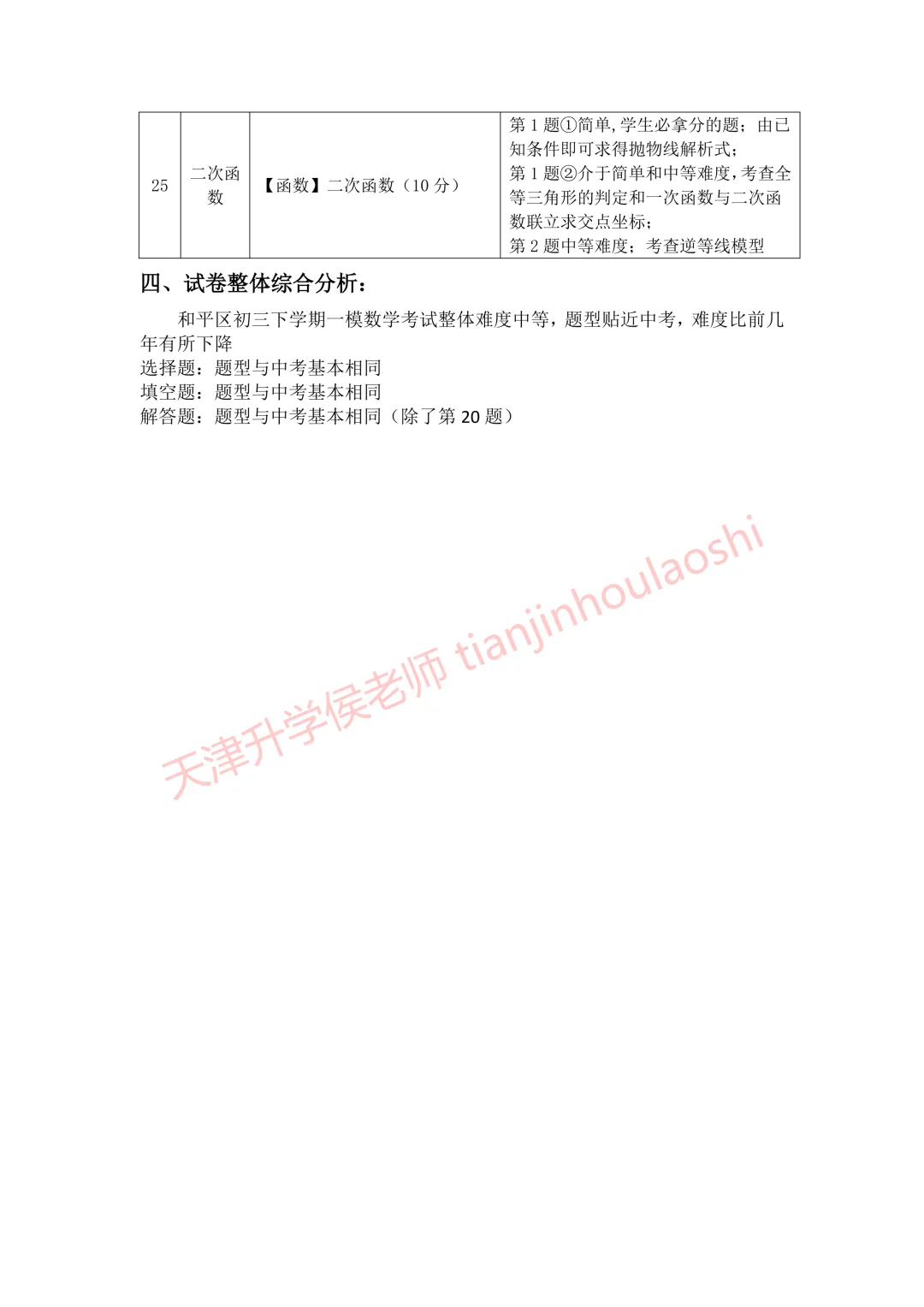 试卷分析:2025-2026学年天津和平区初三一模(语数化历4科)丨附近3年初三结课考一模二模真题 第4张