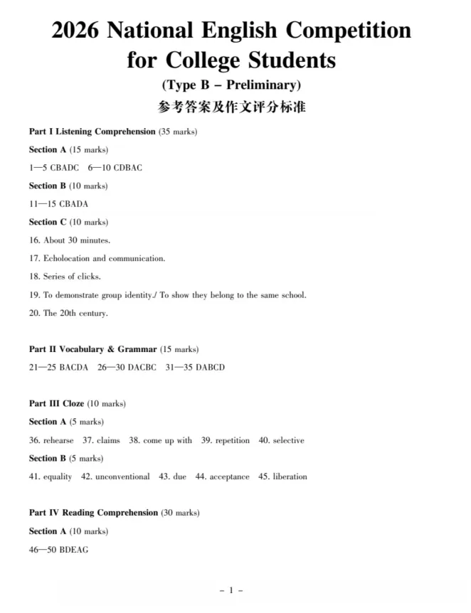 【大英赛真题】2026年全国大学生英语竞赛初赛B类真题及参考答案 第17张
