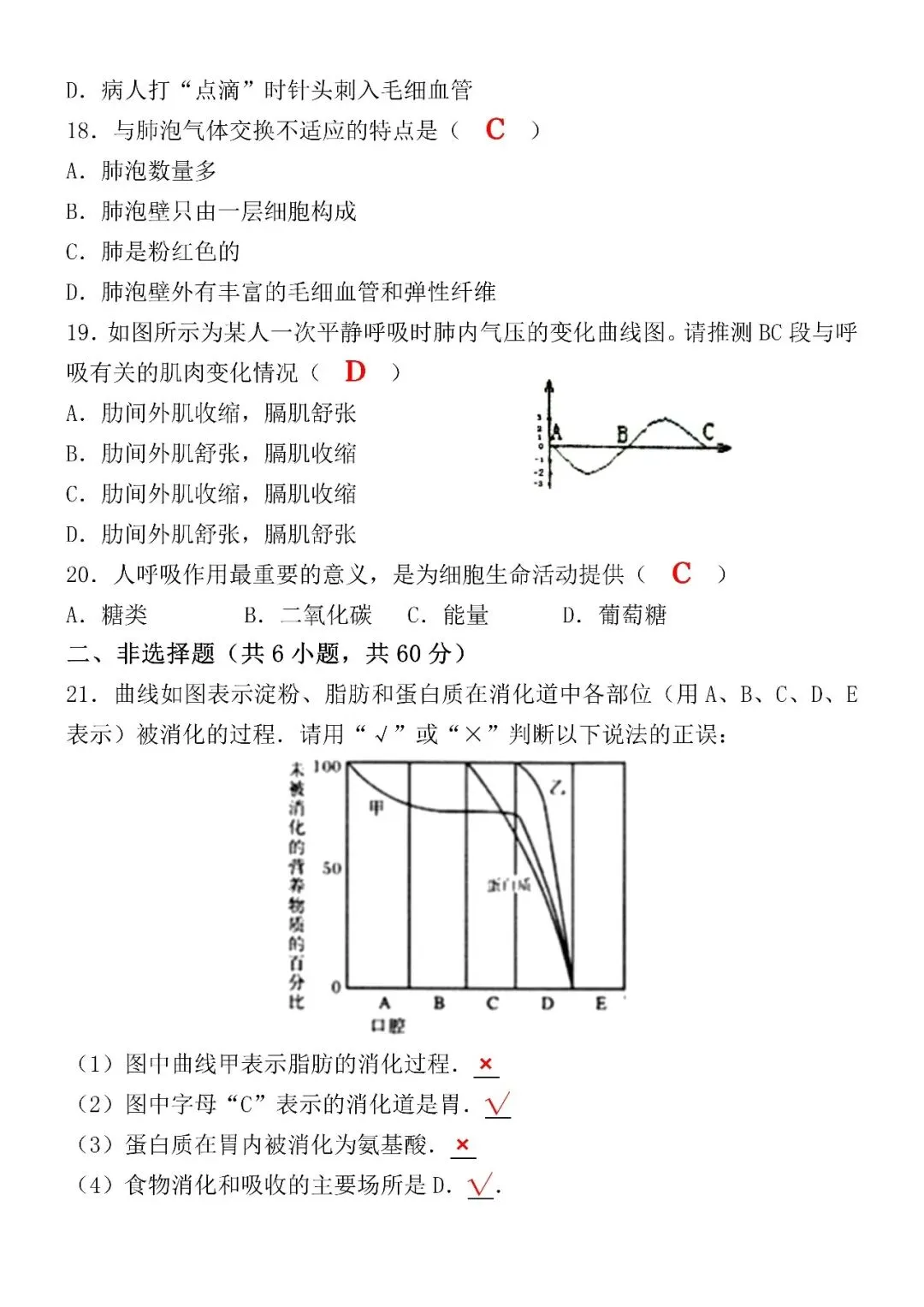 2026七下生物(人教版)期中考试押题试卷(含答案),家长速打印给孩子练习! 第6张