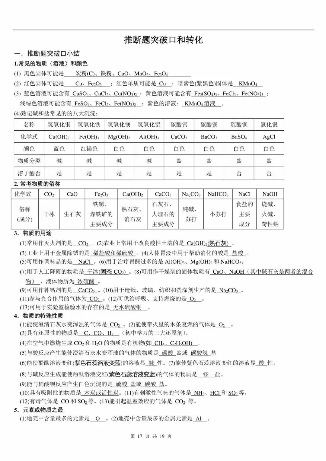 中考化学方程式推断及实验知识点总结 第5张