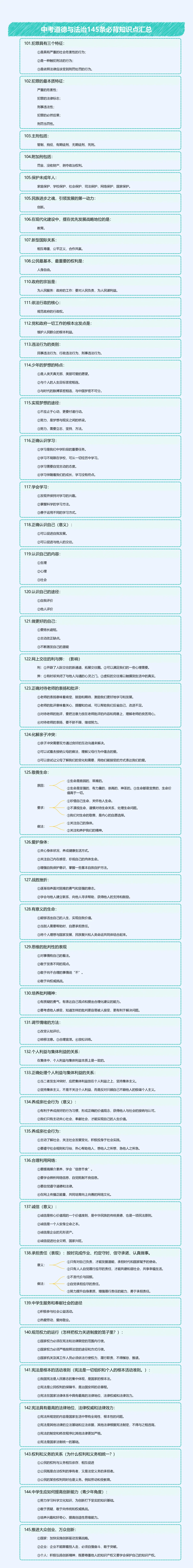 2026年中考道德与法治145条必背知识点汇总思维导图 第4张