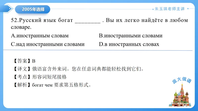 真题课件系列2005(1)年语法选择题解析 第22张