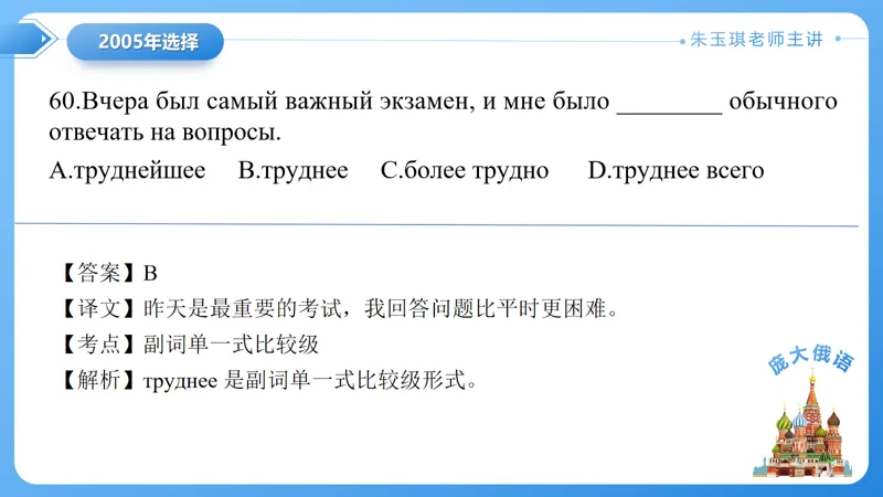 真题课件系列2005(1)年语法选择题解析 第30张