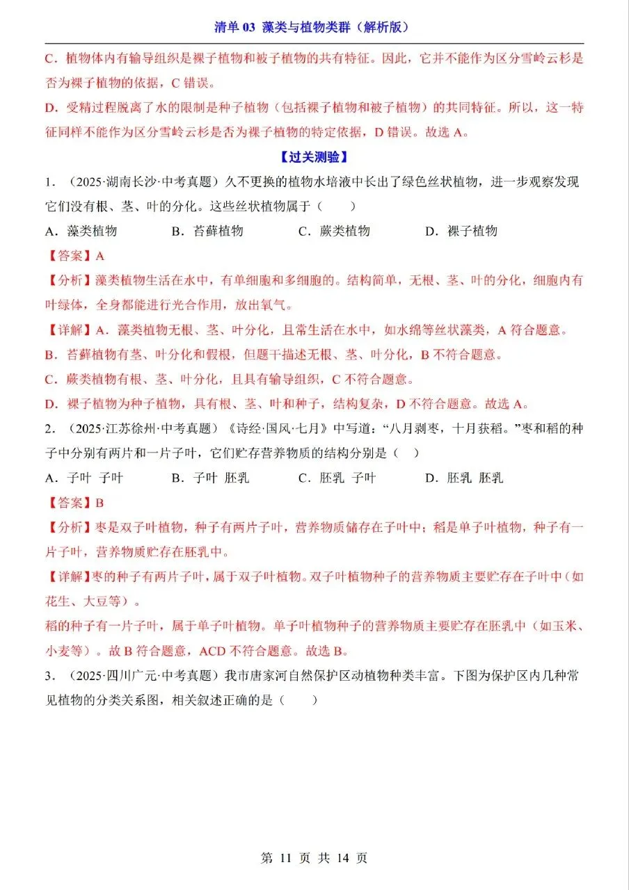 中考生物专题分享-03藻类与植物类群 第11张