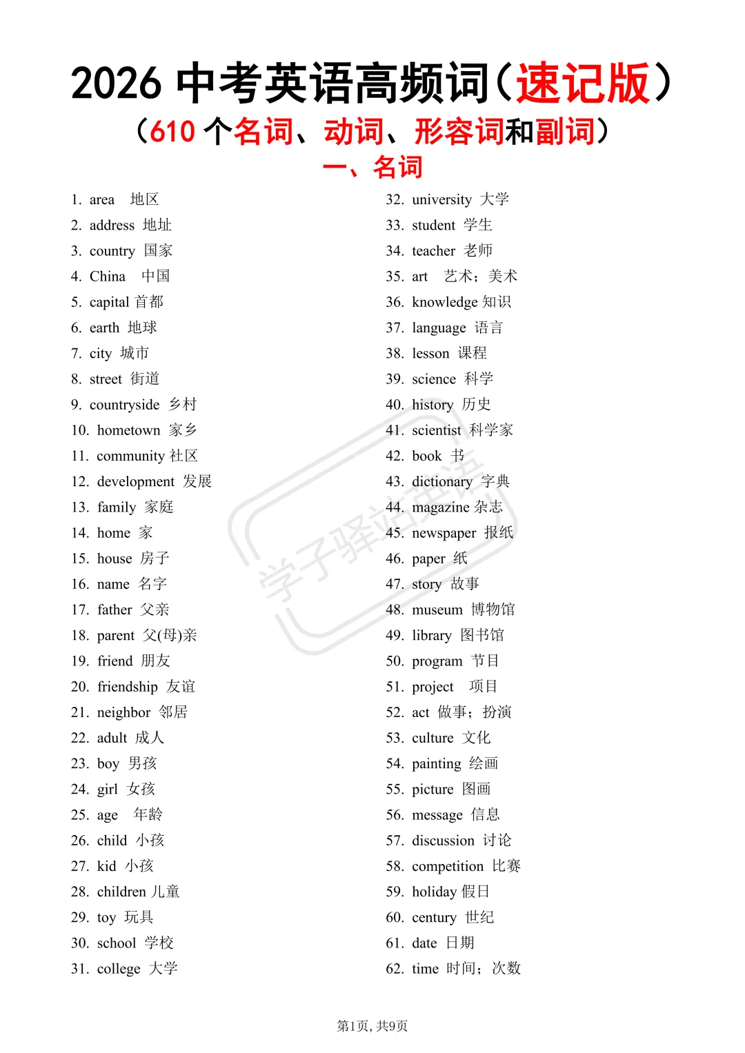 2026中考英语高频词(610个)背诵版+中英默写版 第1张