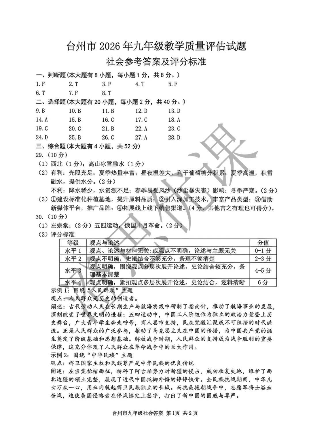 浙江省台州市2026年4月中考一模试卷(社会) 第10张