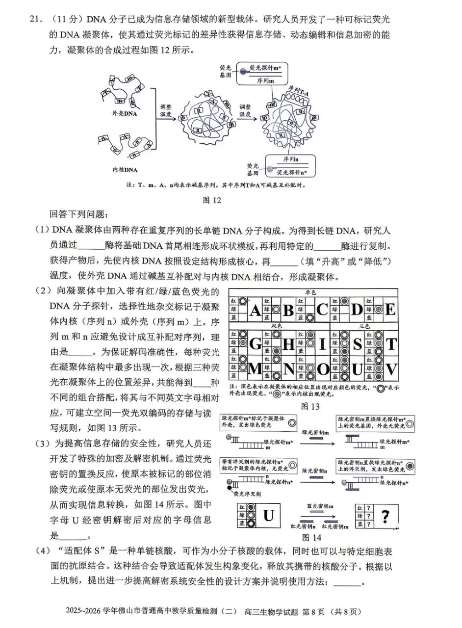 【年年出精品】2026年佛山二模生物试卷+评分标准 第2张