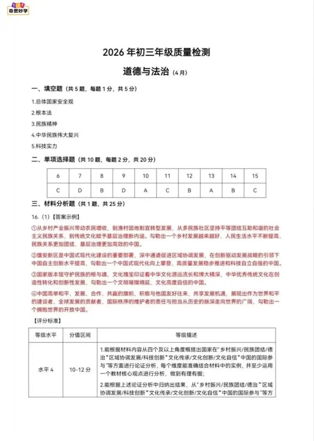 2026年4月深圳34校初三二模全科真题+答案免费领取! 第17张