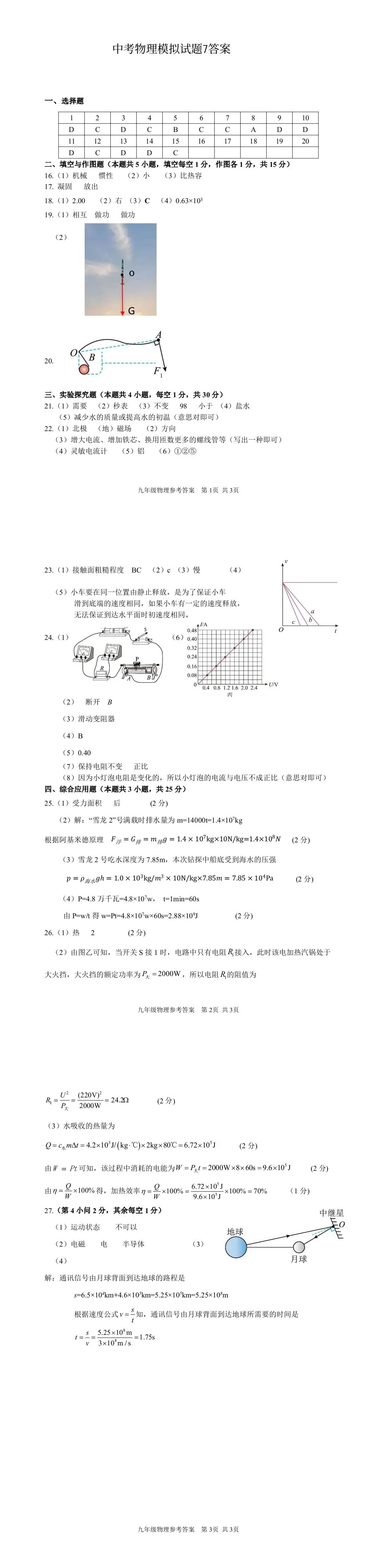 中考物理模拟试题7 第2张