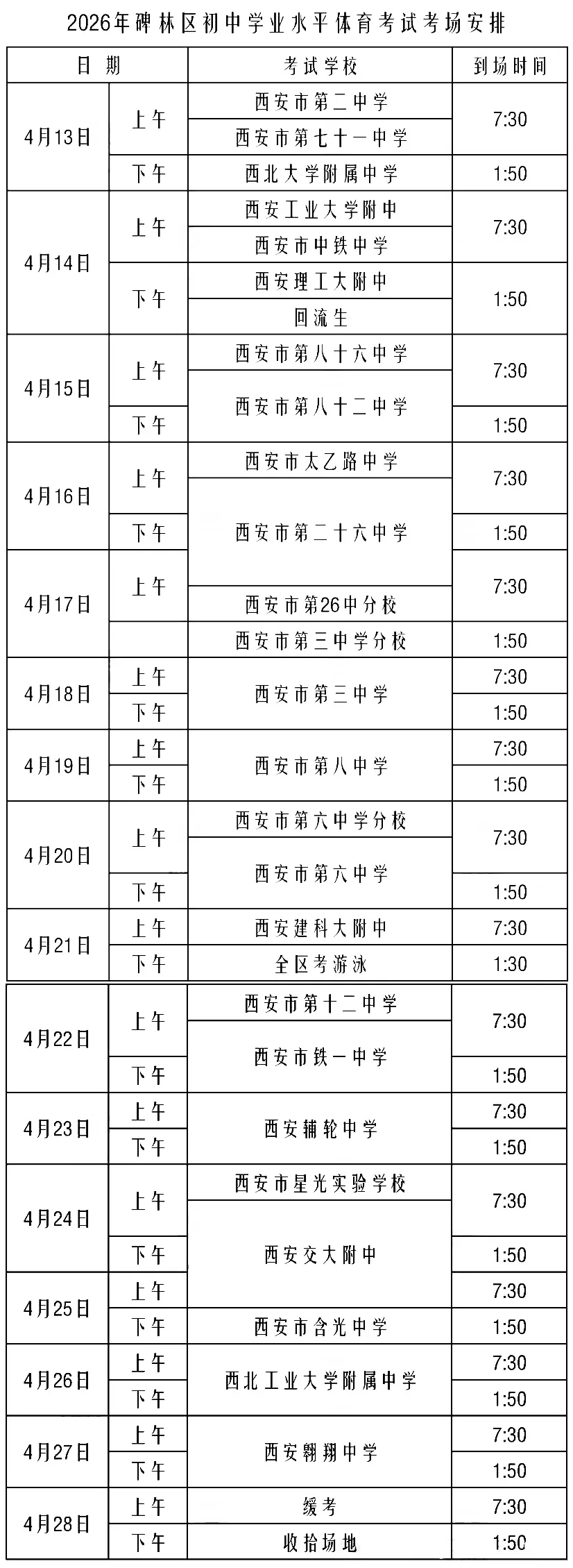 西安部分区县2026年中考体育安排! 第2张