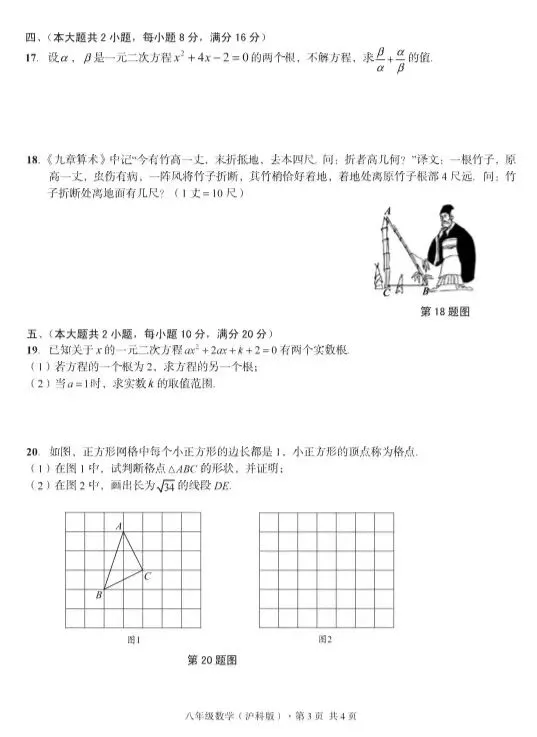 安徽第一卷•八年级第二学期期中评估数学试卷及答案 第4张
