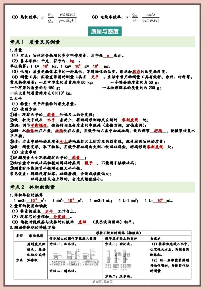 【中考物理】2026年中考物理复习知识点总结,完整电子版可打印! 第18张