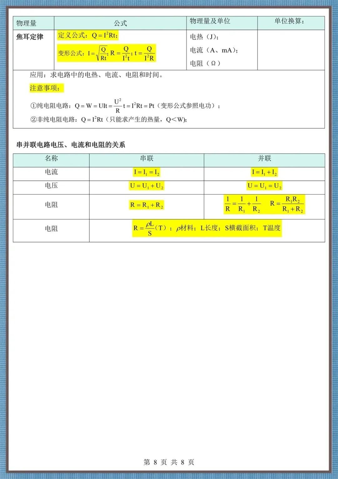 2026中考物理必备公式·(电子版可打印!) 第8张