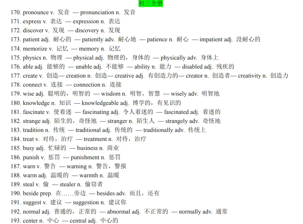 中考英语必背词性变化汇总,考前必须掌握! 第15张