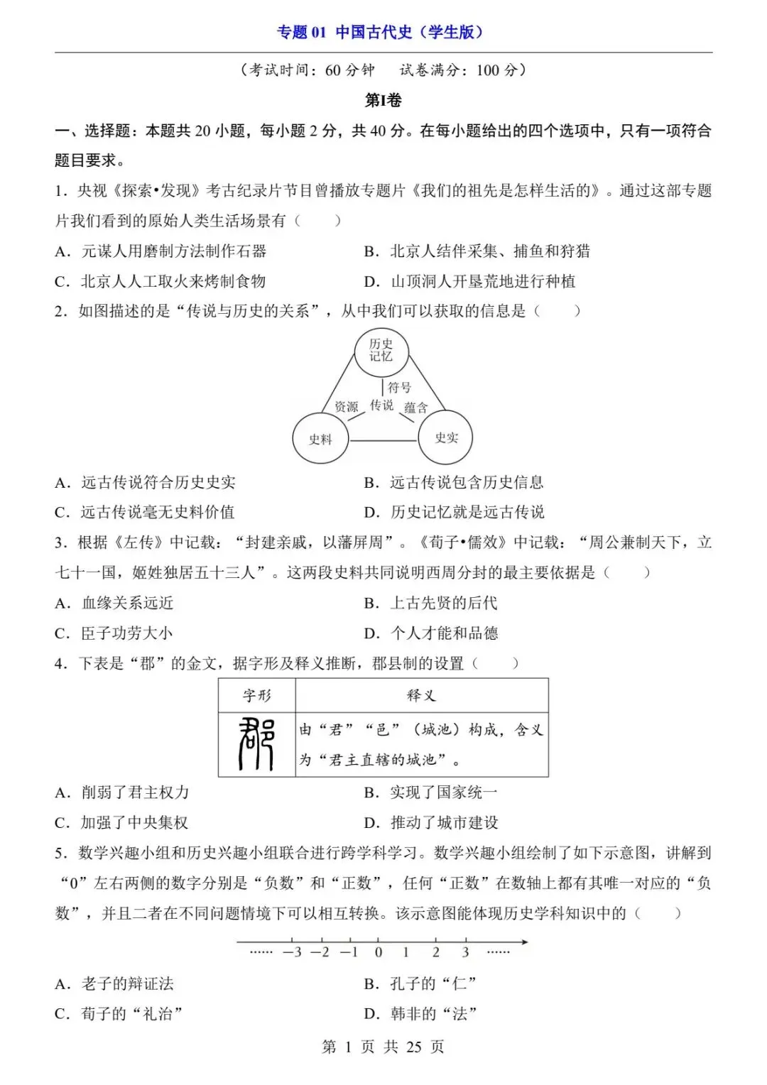 2026中考历史过关检测卷丨中国古代史必刷60题+核心考点 (可下载打印) 第3张