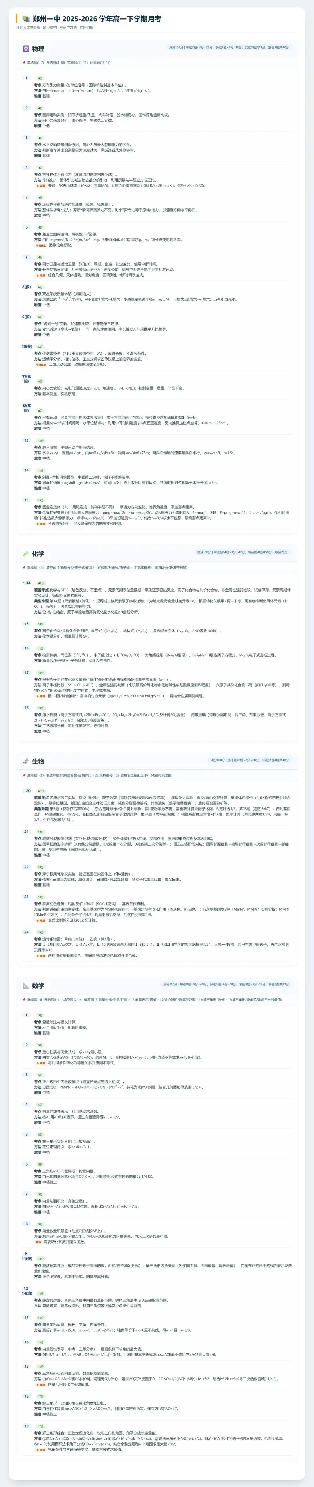 高一试卷——郑州一中学校2025-2026学年高一下学期月考【文末PDF资料可下载】及答案 第2张
