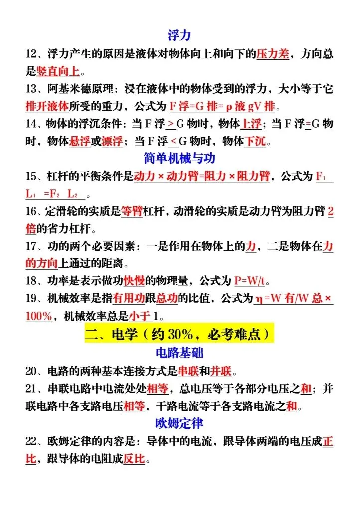 26新中考物理必考考点汇总·核心知识点覆盖95%+(完整电子版可打印) 第3张