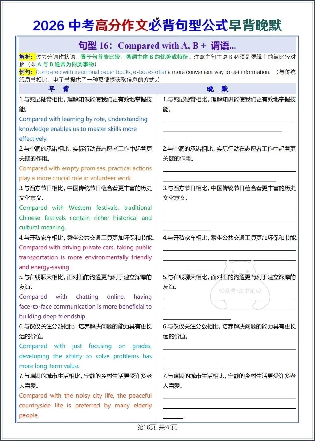 备战中考|2026春新中考《英语》高分作文必背句型公式早背晚默,电子版可打印! 第17张
