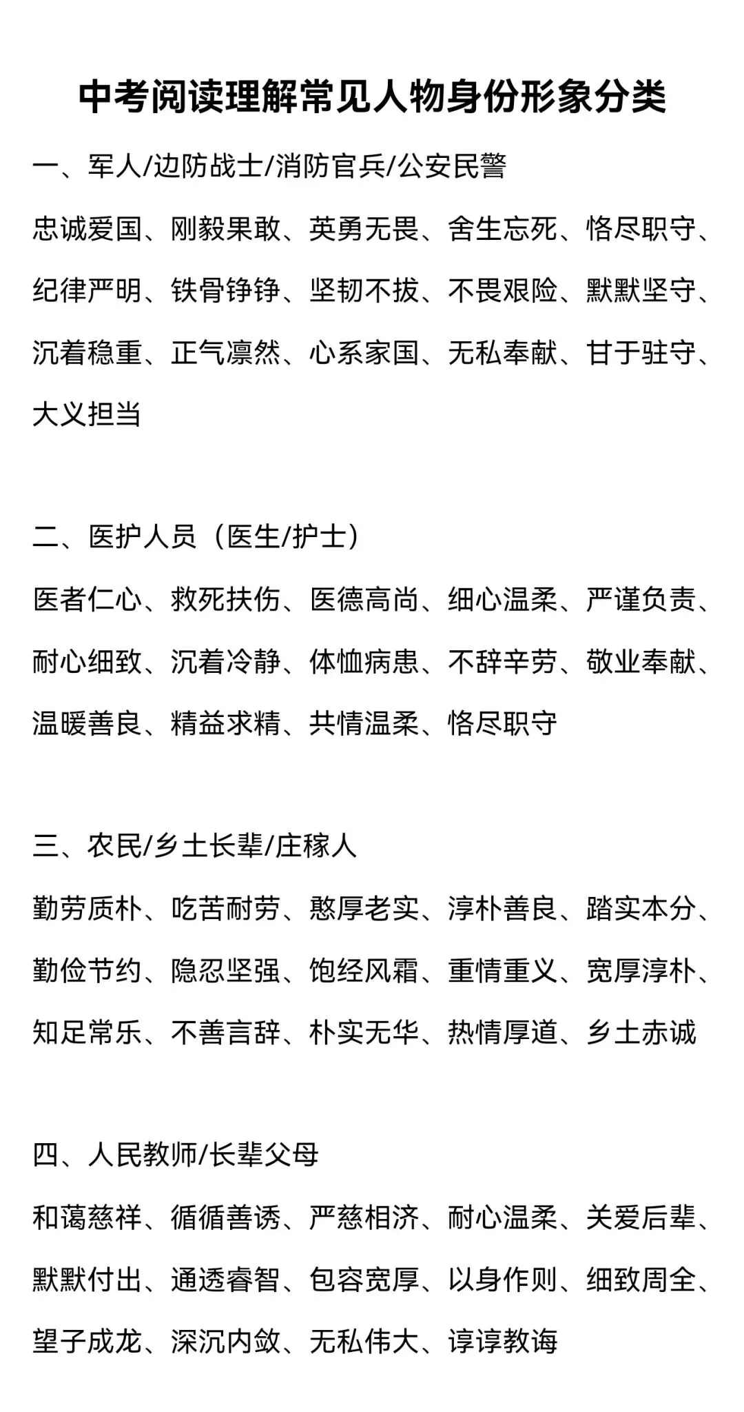 中考阅读理解常见人物身份形象分类 第1张