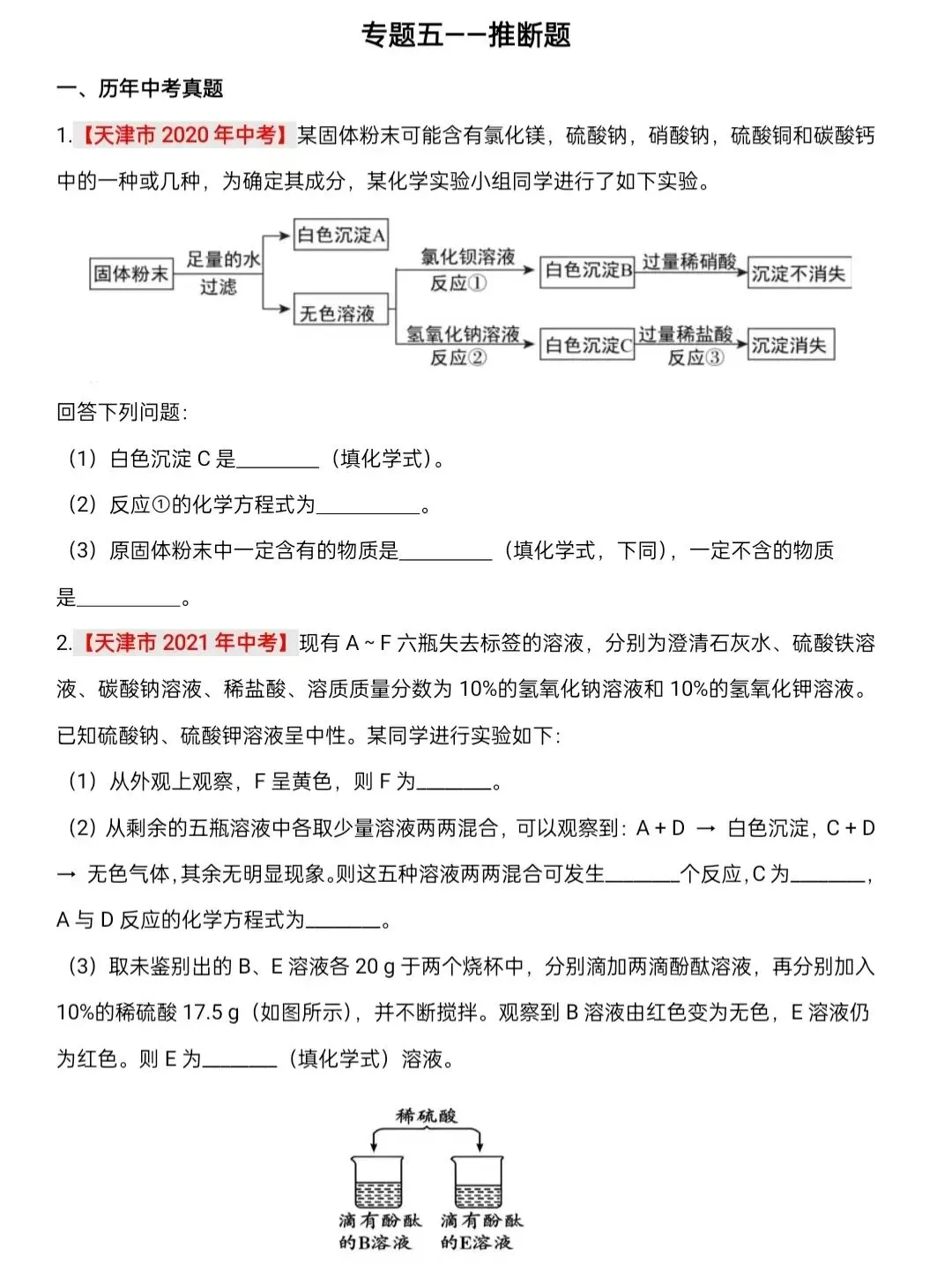 化学中考专项练习——专题五 推断题 第2张