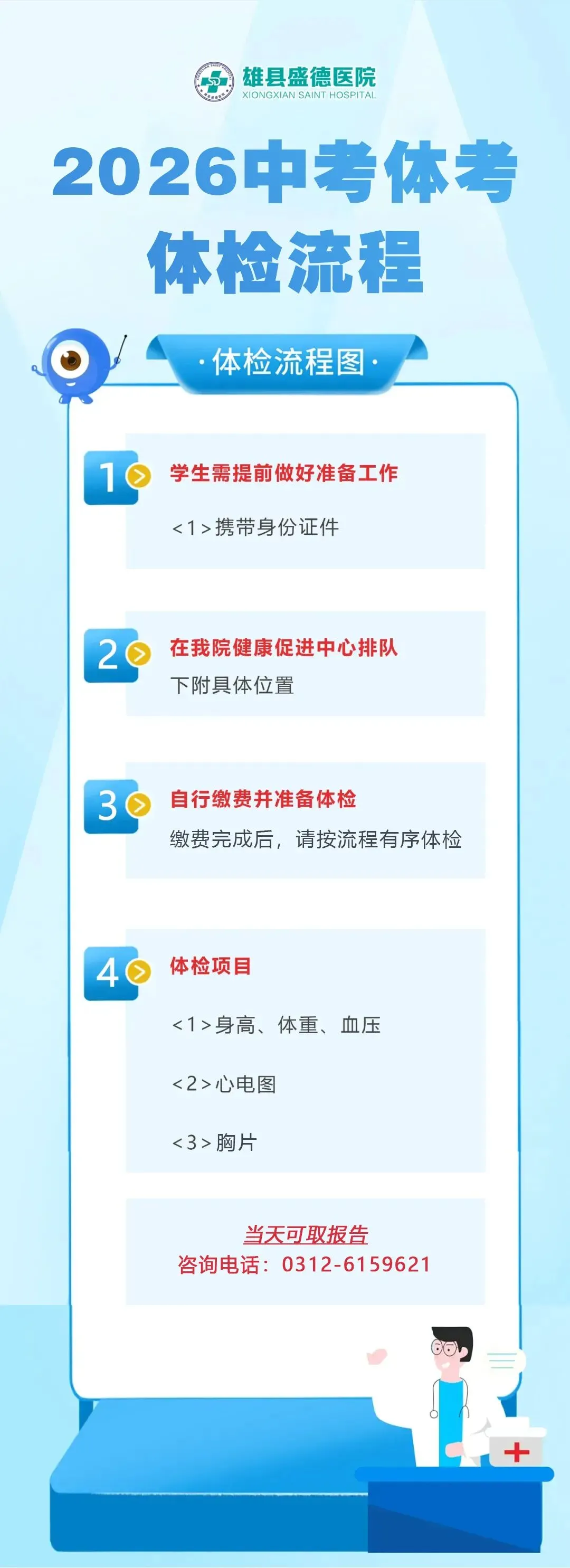 【盛德医院】当天可取报告——中考体考体检“一站式”服务流程 第6张