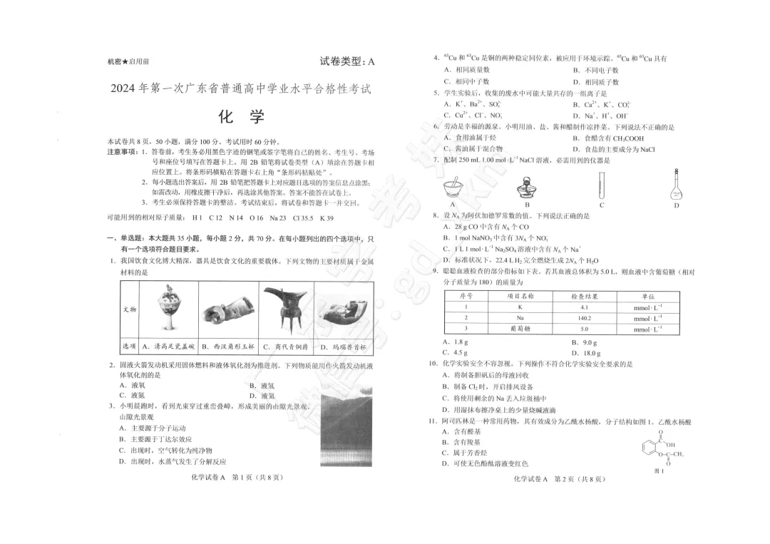 复习持续!2024年合格考化学/地理真题这里领,预祝拿A→ 第5张