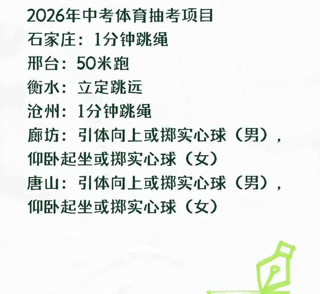 2026河北中考体育“盲盒”开奖了!看看你中签没?石家庄、邢台、衡水、沧州、廊坊、唐山最新项目全汇总 第1张